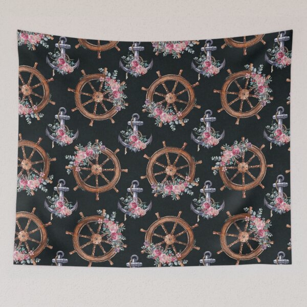 Item preview, Floral Sailor Wheel & Anchor designed and sold by MetallicDreams.