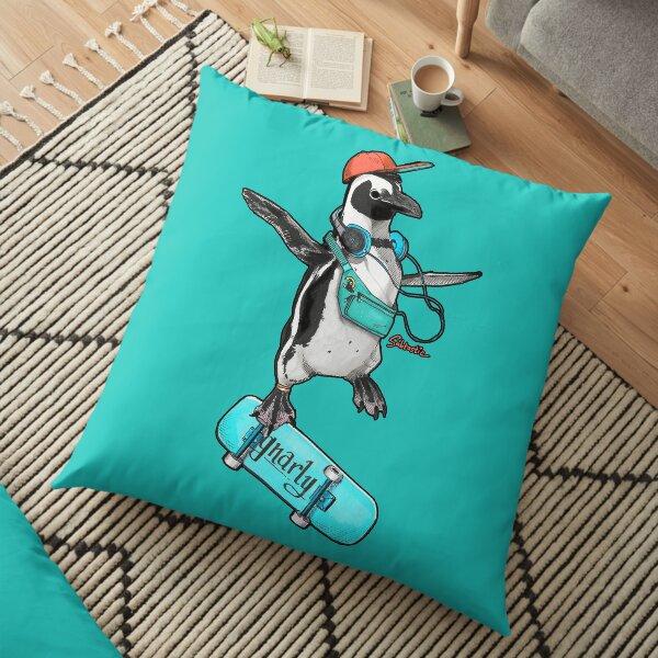 Gnarly Skater Penguin Floor Pillow