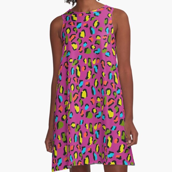 Neon animal print, hot pink, leopard print A-Line Dress