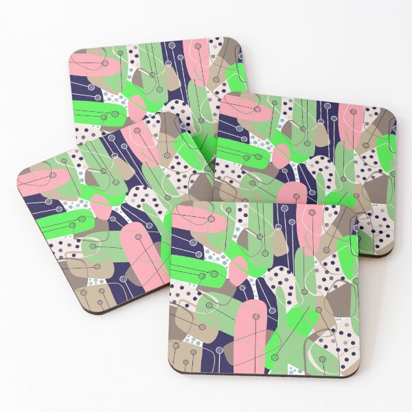 Item preview, Green, pink, navy, and taupe, geometric abstract polka dot art designed and sold by Lanie K Art.