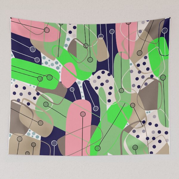 Item preview, Green, pink, navy, and taupe, geometric abstract polka dot art designed and sold by Lanie K Art.