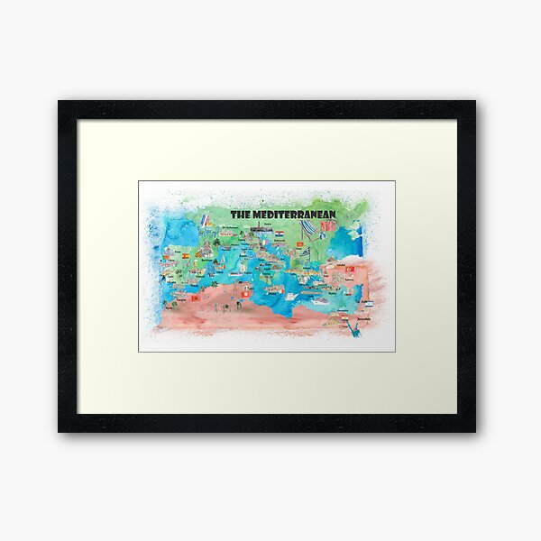 Item preview, Mediterranean Cruise Travel Poster Map Spain Italy Greece Palma Ibiza designed and sold by artshop77.