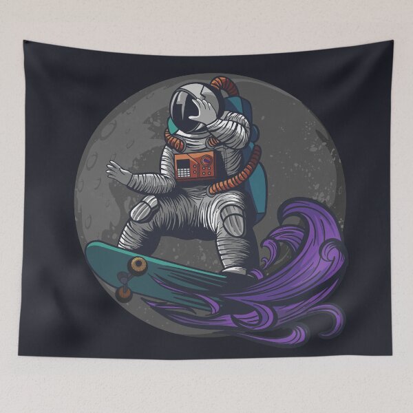 Item preview, spaceman skateboarding infront of the moon graphic illustration designed and sold by Rydersgraphics.
