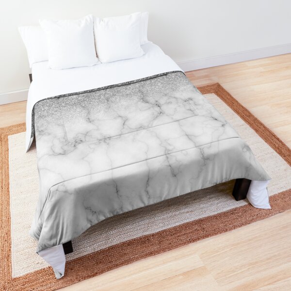 Stylish Silver Glitter Ombre Marble Comforter