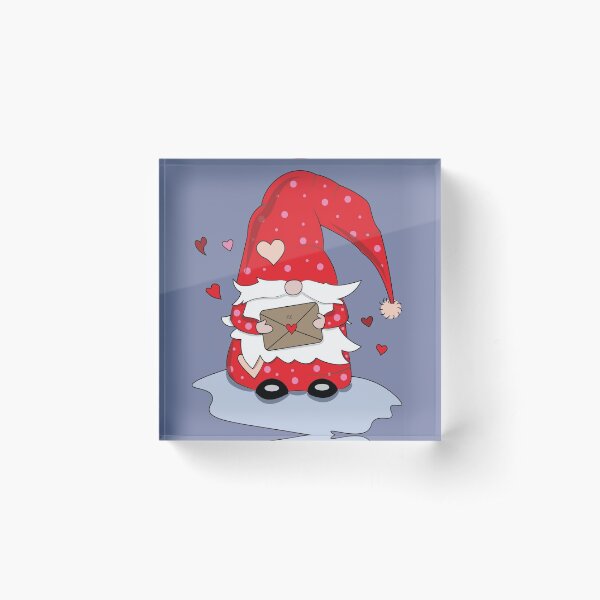 Valentine's Day Red Gnome with Letter Acrylic Block