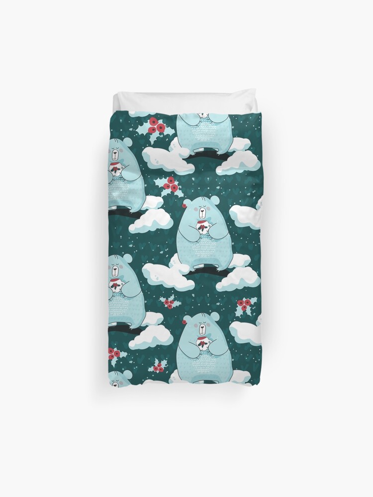 Winter Teddy With A Cup Of Toddy Duvet Cover By Siberybe Redbubble