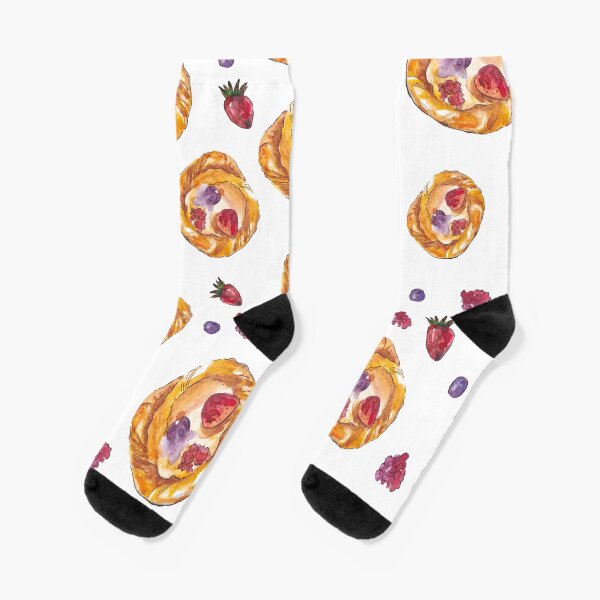 Dänisches Gebäck mit Beeren Aquarell Illustartion Socken