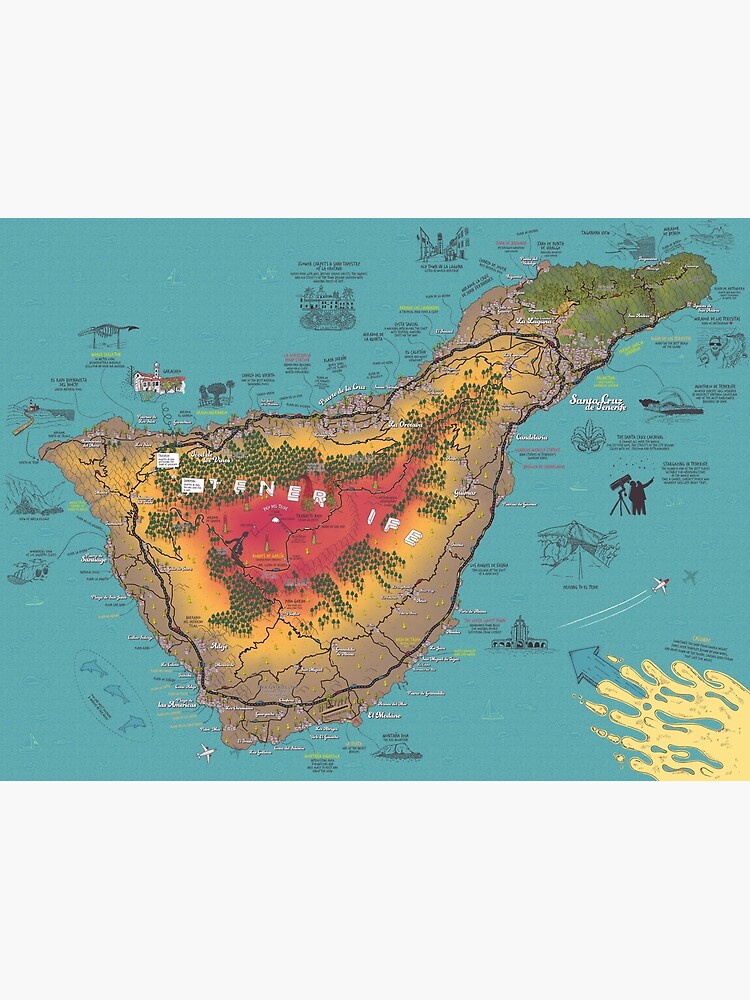 Tenerife Map with Most Important Attractions Cartoon Style by weanimate
