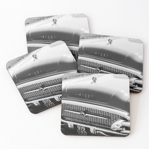 Item preview, A black and white image of the front of a green 1955 Buik Roadmaster on display at a car show designed and sold by Graham Cornall.