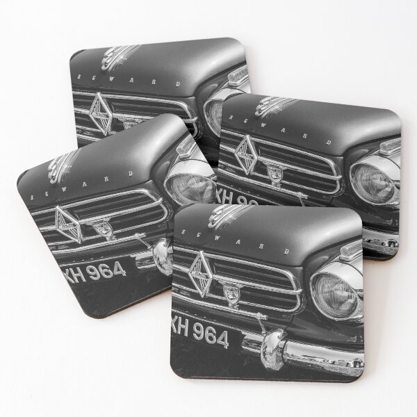 Item preview, A black and white image of the front of a 1959 Borgward Isabella on display at a car show designed and sold by Graham Cornall.