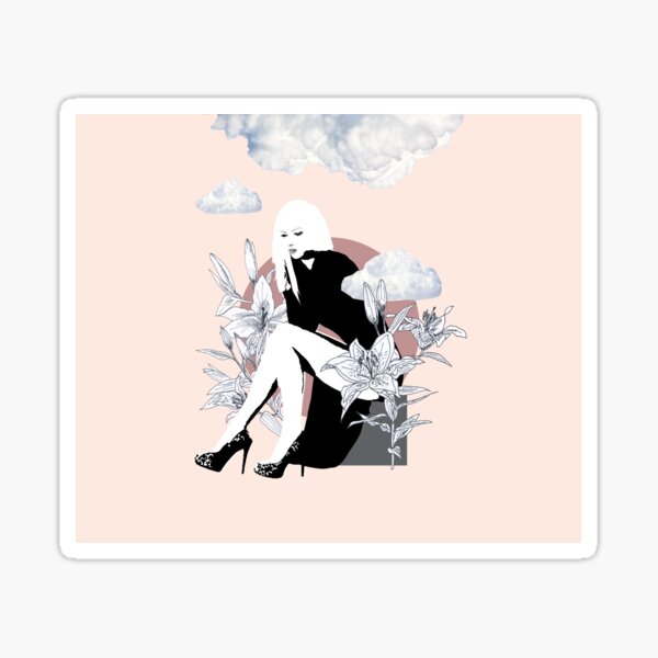 Woman with lilies and white clouds Sticker