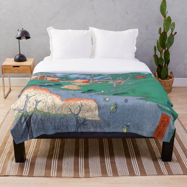 Temple Gardens Nippori Ukiyo-e Japanese Art Throw Blanket