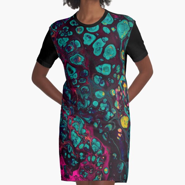 Crunchberries - Teal & Pink Abstract Graphic T-Shirt Dress