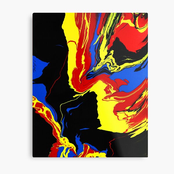Yellow and Black Abstract Metal Print
