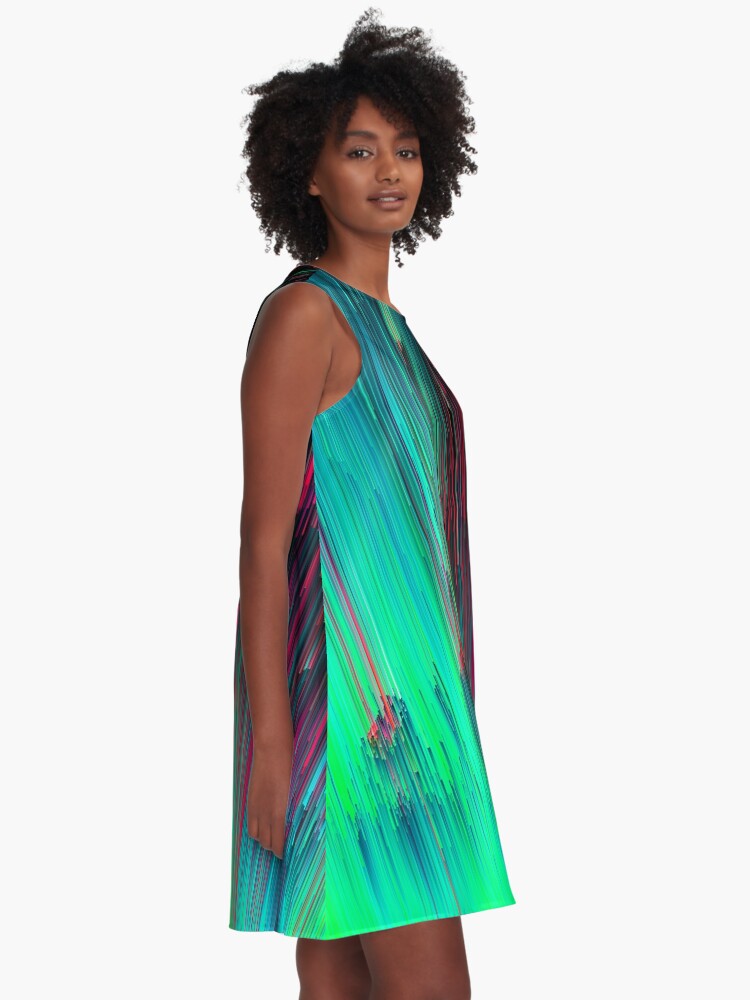 Alternate view of Just Chillin' - Abstract Neon Glitch Pixel Art A-Line Dress