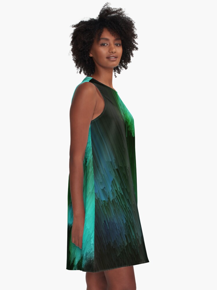 Alternate view of Aurora Borealis - Abstract Glitchy Pixel Art A-Line Dress
