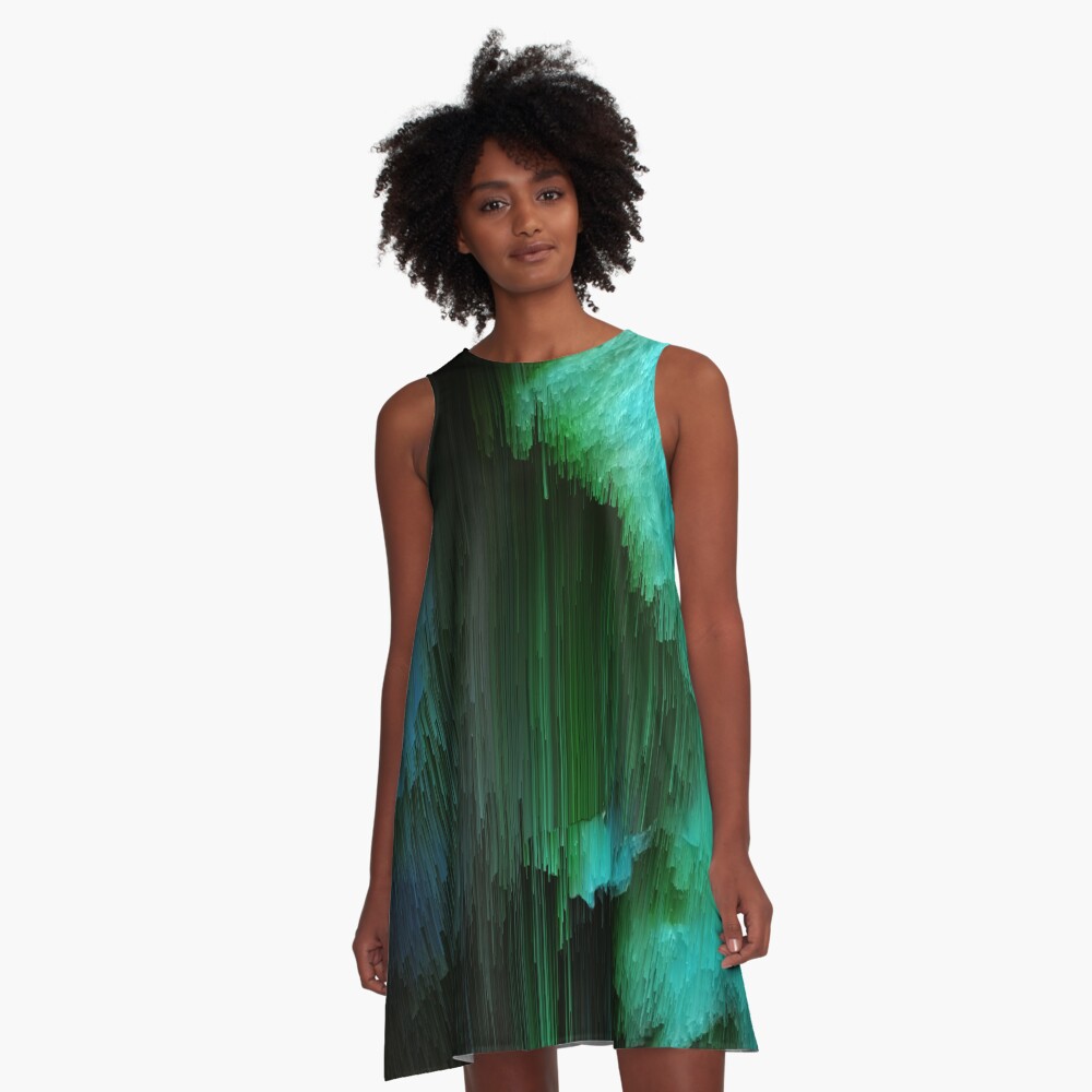 Aurora Borealis - Abstract Glitchy Pixel Art A-Line Dress
