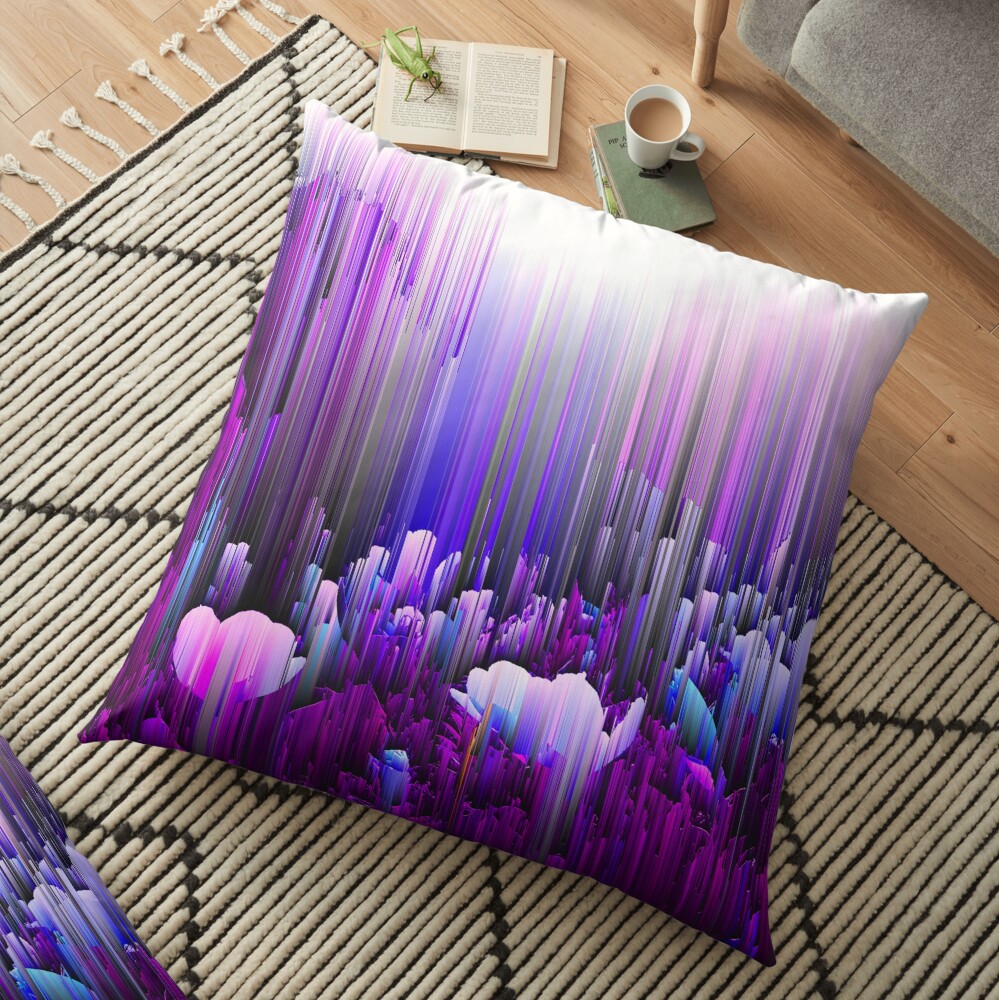 Rain of Lavender - Glitch Abstract Pixel Art Floor Pillow