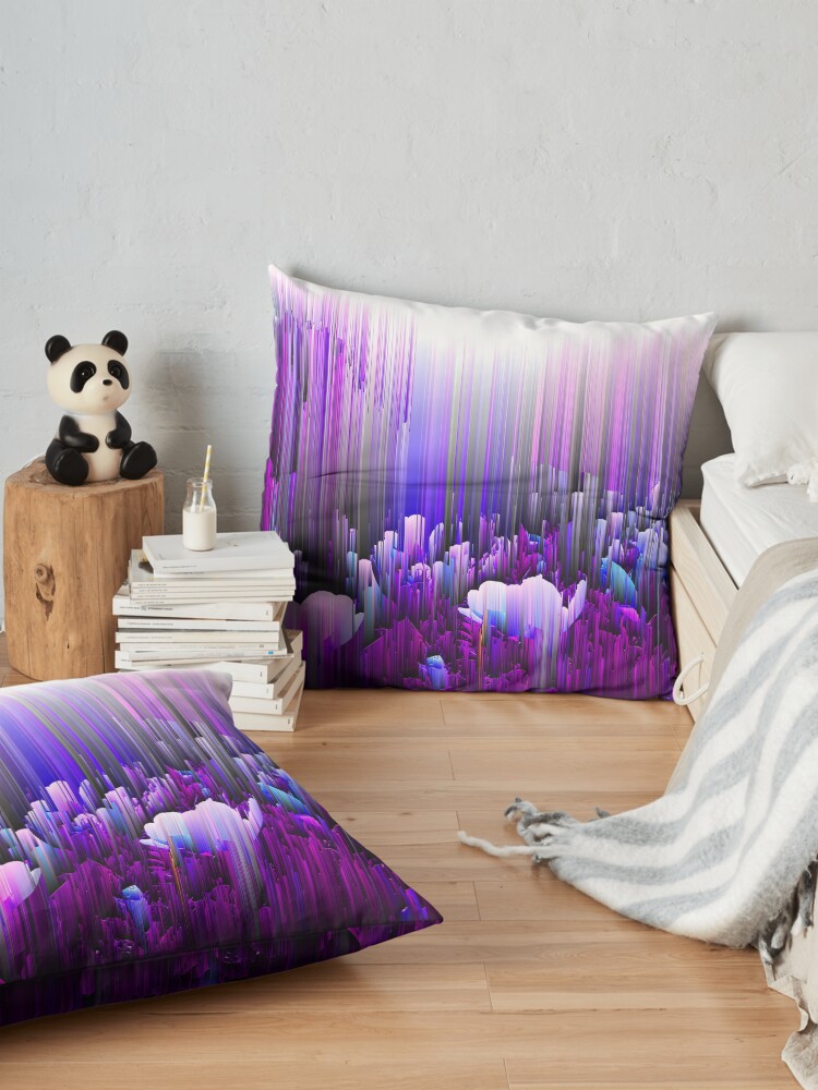 Alternate view of Rain of Lavender - Glitch Abstract Pixel Art Floor Pillow