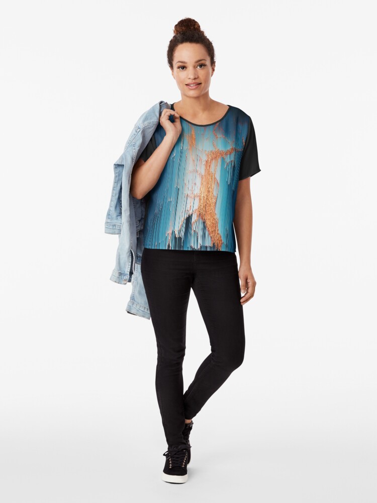 Alternate view of Glitch in the Dark - Abstract Pixel Art Chiffon Top