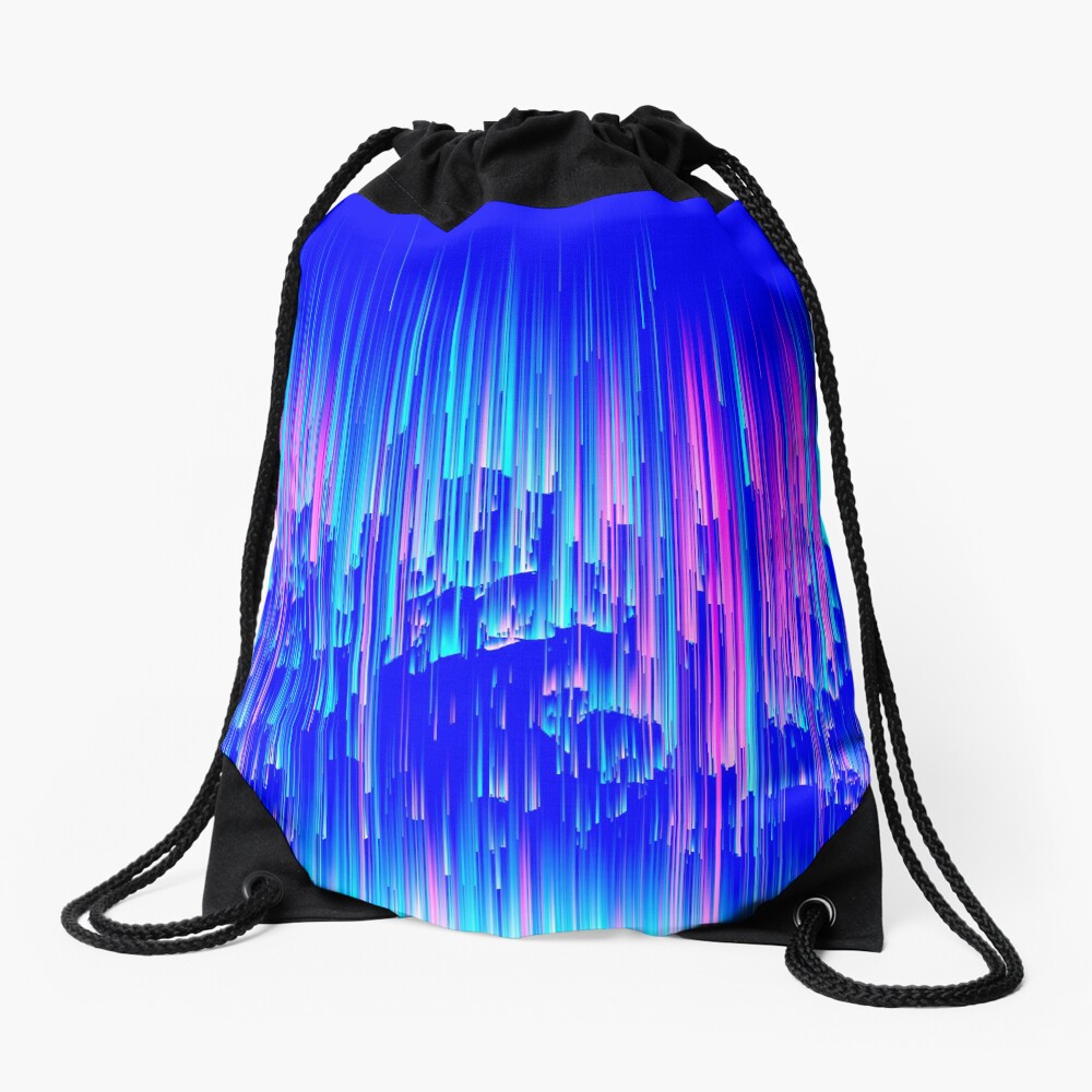 Neon Rain - Digital Abstract Drawstring Bag