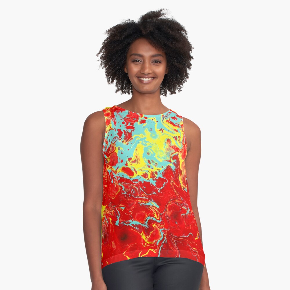 Splattered - Red Abstract Sleeveless Top