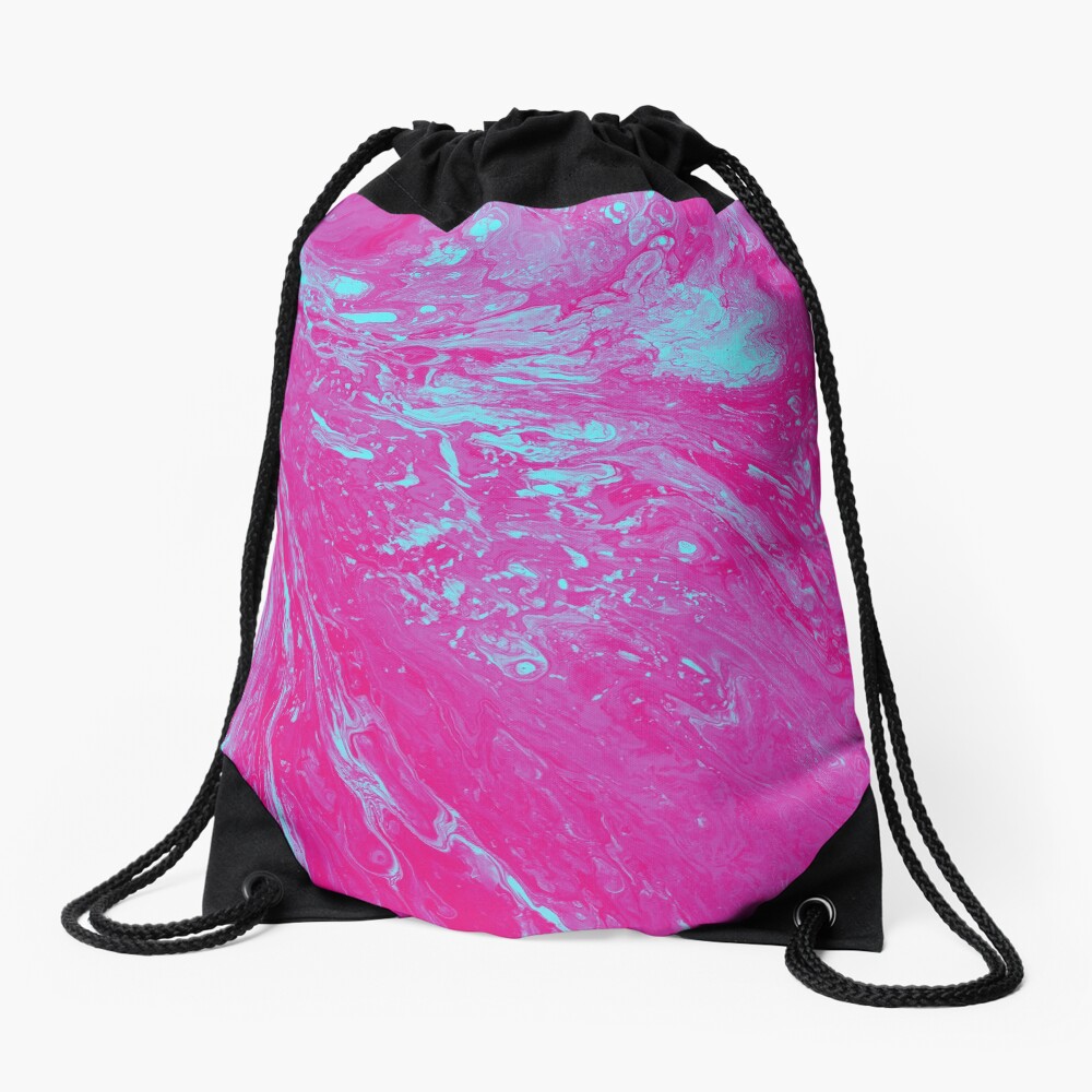 Flood of Pink & Turquoise - An Abstract Piece Drawstring Bag