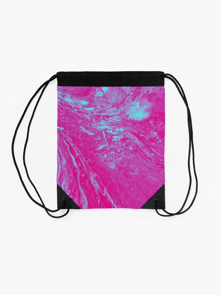 Alternate view of Flood of Pink & Turquoise - An Abstract Piece Drawstring Bag