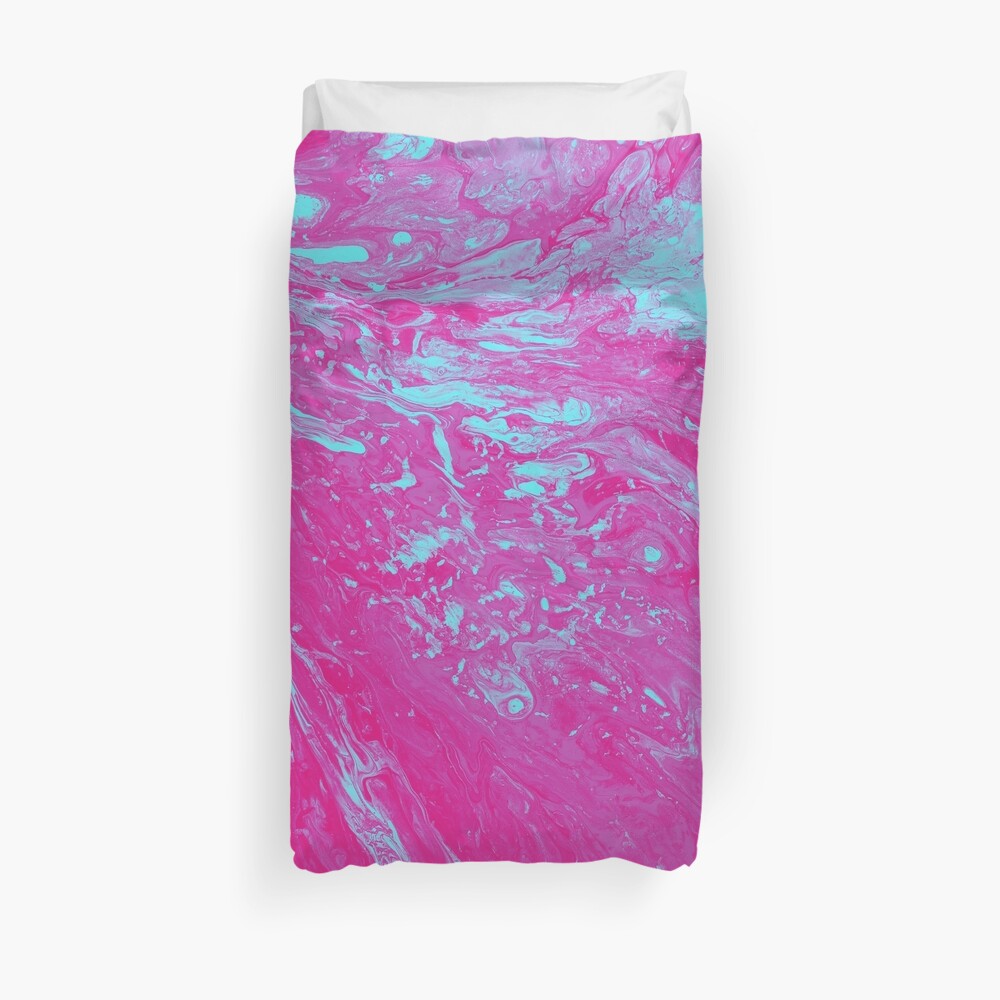 Flood of Pink & Turquoise - An Abstract Piece Duvet Cover
