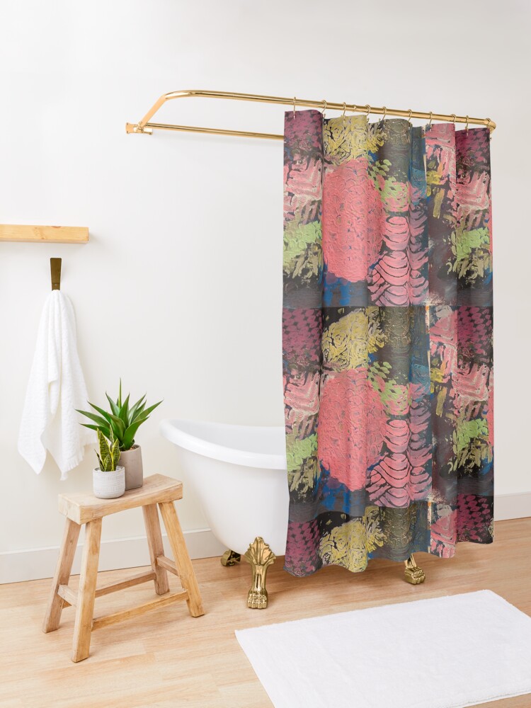 Alternate view of Coral Snowball Shower Curtain