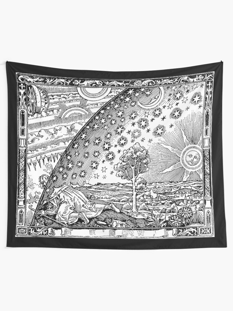Alternate view of Cosmic Mystery. Flammarion wood engraving. Tapestry