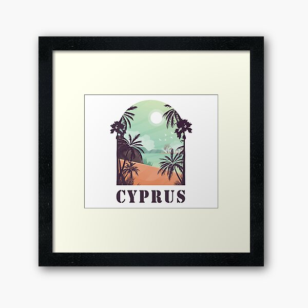 Cyprus design with sea and palm trees Framed Art Print