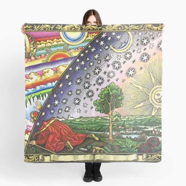 COSMIC MYSTERY. COLOURED. Flammarion wood engraving. Scarf
