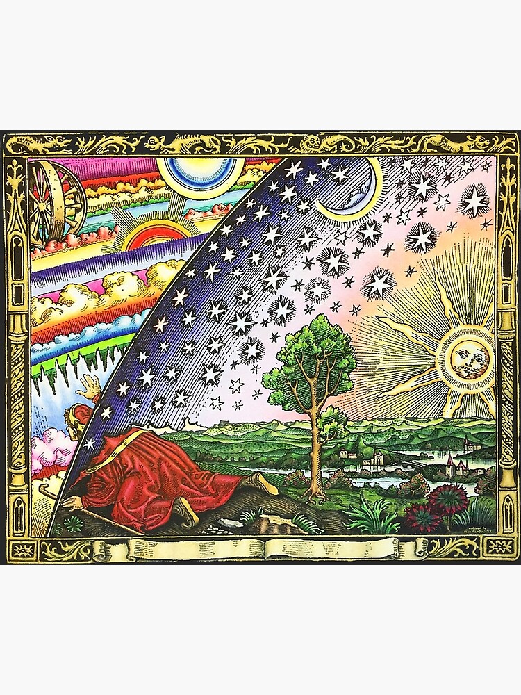COSMIC MYSTERY. COLOURED. Flammarion wood engraving. by TOMSREDBUBBLE