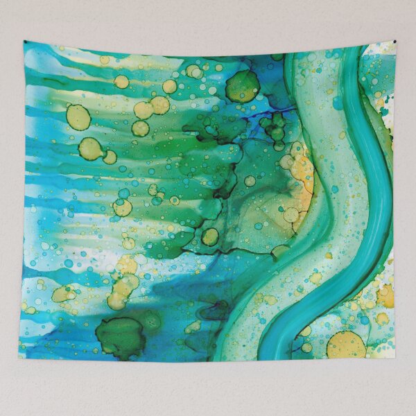 Item preview, Blue, Green, and Yellow Abstract: Original Alcohol Ink Painting designed and sold by herzart.