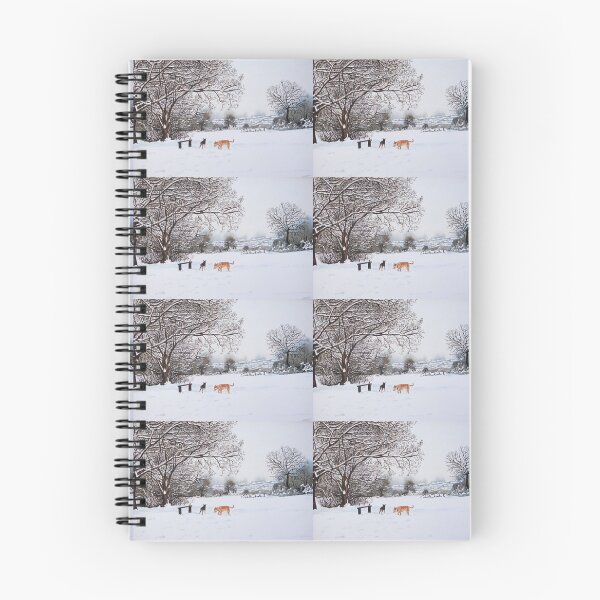 Item preview, dog snow scene landscape with trees & rooftops art designed and sold by pollywolly.