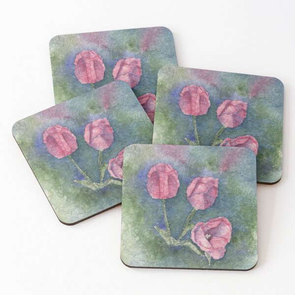 Item preview, Three Pink Tulips Watercolor Batik designed and sold by The Elderberry Blossom.