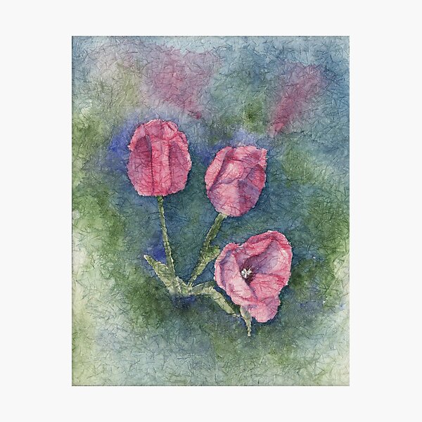 Item preview, Three Pink Tulips Watercolor Batik designed and sold by The Elderberry Blossom.