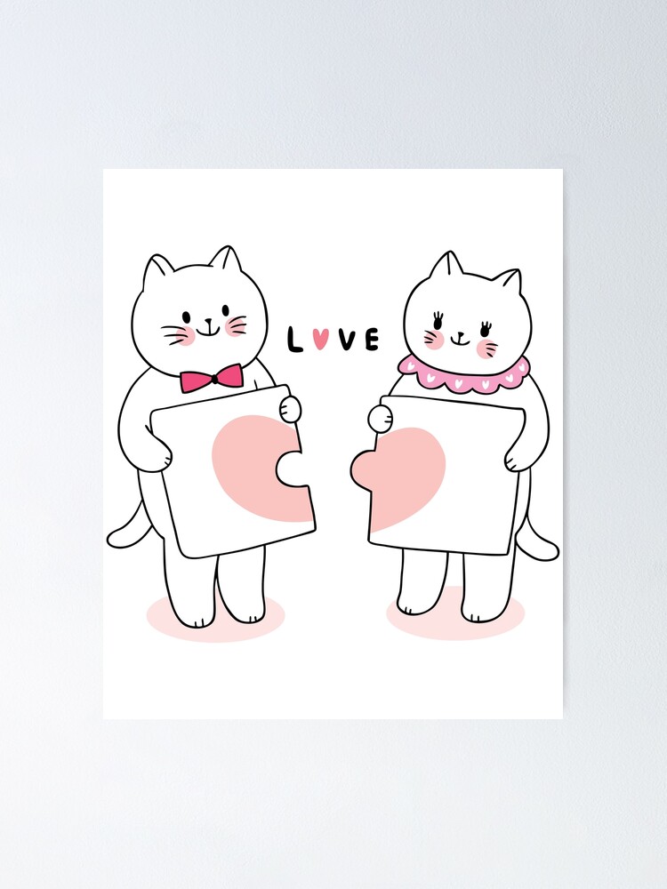 ROUJI Valentine's Day Funny Cartoon Cat Print Couple Matching