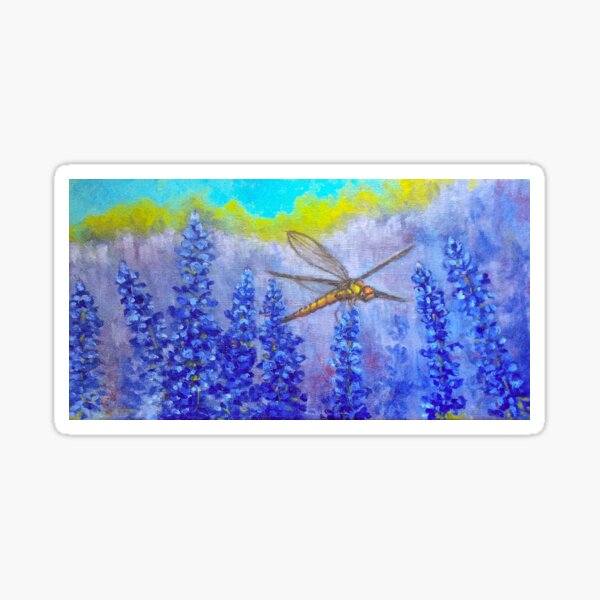 Dragonfly in the purple wildflowers impressionist art by American Artist Hilary J. England Sticker