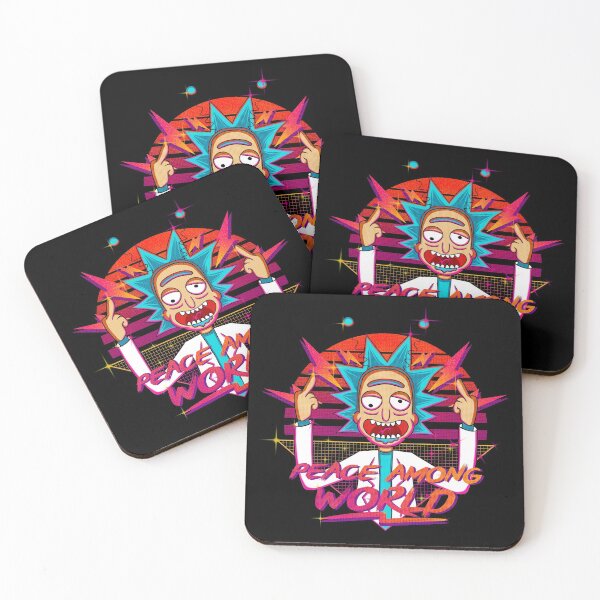 peace among world rick and morty retro Coasters (Set of 4)