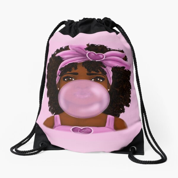 Bubble Gum- Little Black Girl Portrait Drawstring Bag