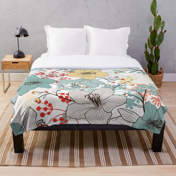 Item preview, Flower Garden Coral Aqua Yellow Pastel Blue Blossoms designed and sold by emma60.