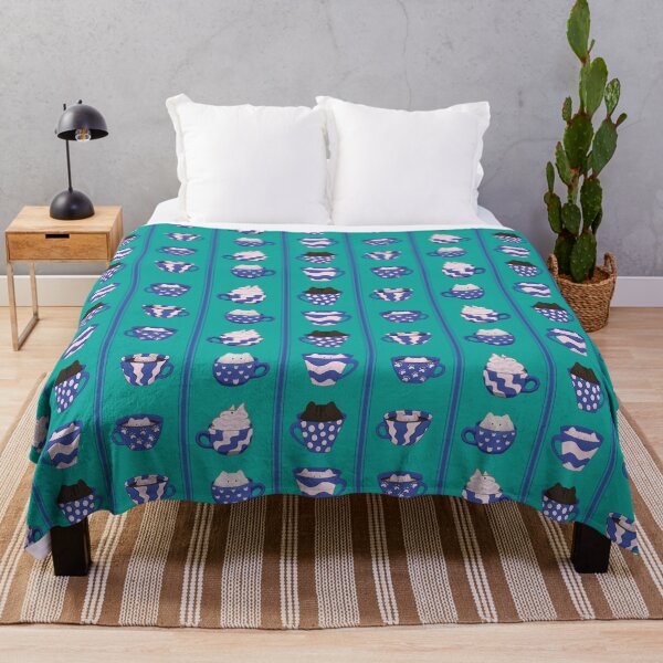 Item preview, Coffee Cat Stripes in Classic Blue and Cream designed and sold by DoodleTrees.
