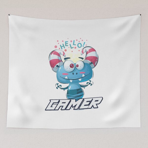 Item preview, Blue Kawaii Cute Monster Hello Gamer designed and sold by WordsGamersUse.