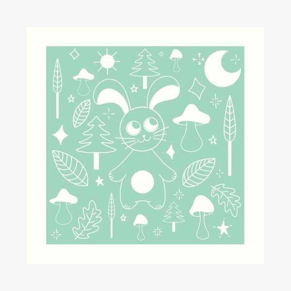 Illustration Lapin dans les bois / la forêt - VERT Impression artistique