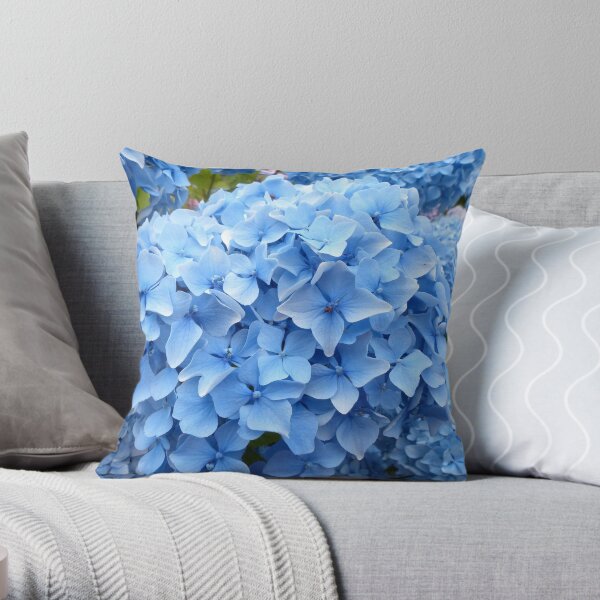 Pale Blue Flowers Hydrangea Throw Pillow