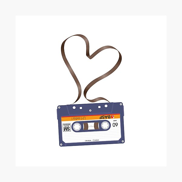 Purple Mix Cassette Tape Love Heart Photographic Print