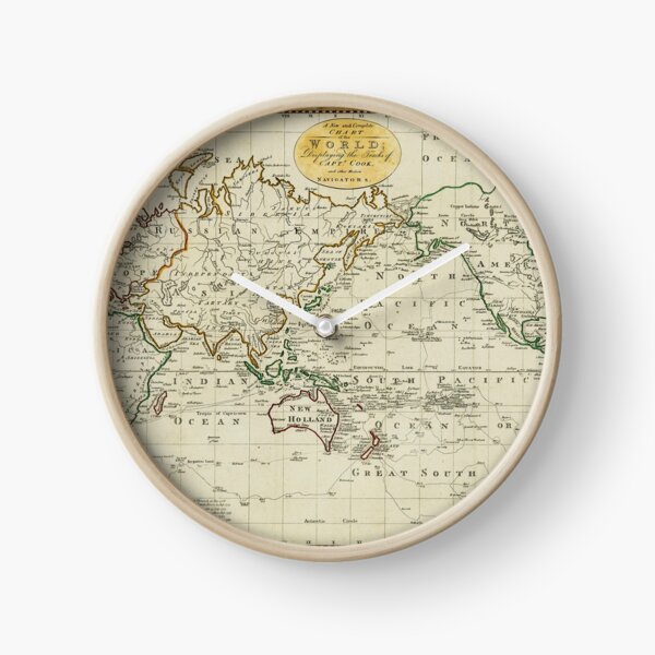A New and Complete Chart of the World Displaying the Tracks of Captain Cook and other Modern Navigators Clock