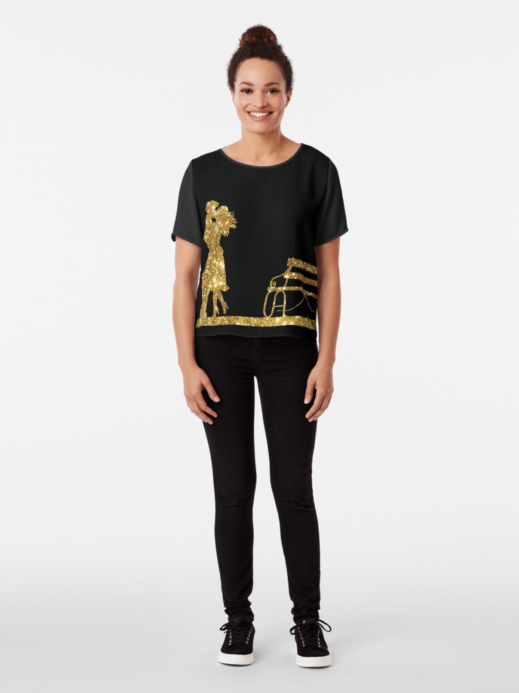 Alternate view of Kissing Valentines in Glitter Gold. Perfect Gift for the One You Love. Chiffon Top